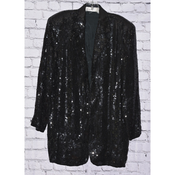 Judith Ann Evening Black Tie Party Sequin Beaded Silk Cardigan Blazer Jacket0 - Picture 1 of 8